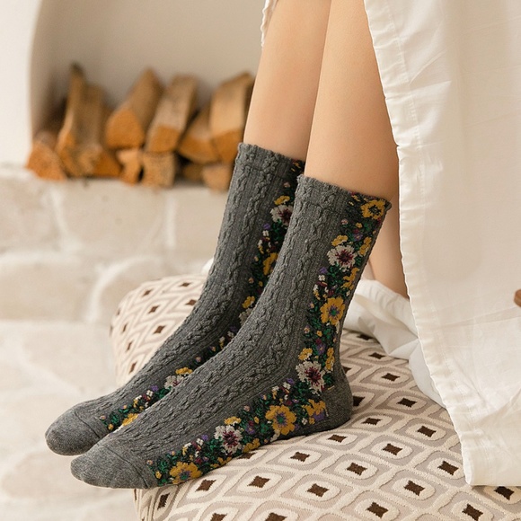 janets_boutique Accessories - Gray Cable Knit High Socks